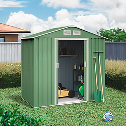 Wasabi Abri de Jardin Métal 2,57m2 Light Green – Porte coulissante double - Grilles de ventilation