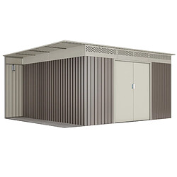 Wasabi - Abri de Jardin Métal 13,22m2 Coffee – Avec Bûcher - Porte coulissante double - Toit plat - Grilles de ventilation - Cabane extérieur - Cabanon rangement et stockage