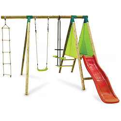 Habitat Et Jardin Portique Bois Kida - Avec 1 Toboggan - 1 Balançoire - 1 Face à face - 1 Nacelle.