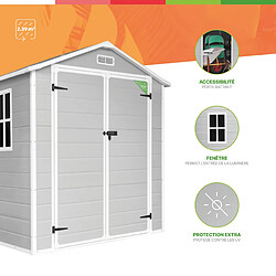 Avis Wasabi - Abri de Jardin en Résine Aqua 2.6 avec fenêtre - 2,39m2 - Inclut le Sol - Grande Porte Double - Gris Blanc