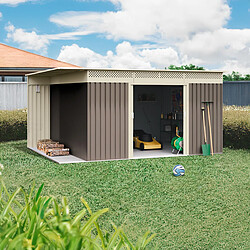 Wasabi - Abri de Jardin Métal 13,22m2 Coffee – Avec Bûcher - Porte coulissante double - Toit plat - Grilles de ventilation - Cabane extérieur - Cabanon rangement et stockage