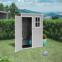 Wasabi - Abri de Jardin en Résine Unit 1.4 avec fenêtre - 1,37m2 - Inclut le Sol - Toit plat - Gris Blanc - Cabane extérieur