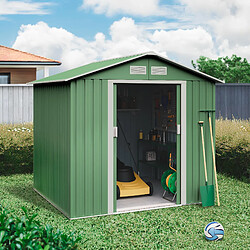 Wasabi - Abri de Jardin Métal 5,27m2 Light Green – Porte coulissante double - Grilles de ventilation
