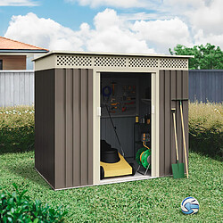 Wasabi - Abri de Jardin Métal 3,02m2 Coffee – Porte coulissante double - Toit plat - Grilles de ventilation - Cabane extérieur