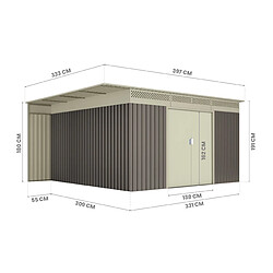 Acheter Wasabi - Abri de Jardin Métal 13,22m2 Coffee – Avec Bûcher - Porte coulissante double - Toit plat - Grilles de ventilation