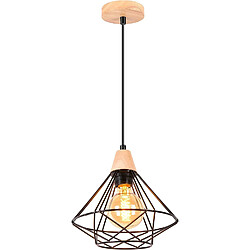 Stoex Suspension vintage cage bois et fer - Noir - Design cage géométrique - Métal et bois - Éclairage E27