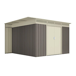 Wasabi - Abri de Jardin Métal 8,96m2 Coffee – Avec Bûcher - Porte coulissante double - Toit plat - Grilles de ventilation