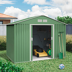 Wasabi - Abri de Jardin Métal 8,08m2 Light Green – Porte coulissante double - Grilles de ventilation - Cabane extérieur