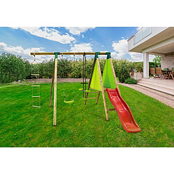 Habitat Et Jardin Portique Bois Kida - Avec 1 Toboggan - 1 Balançoire - 1 Face à face - 1 Nacelle.