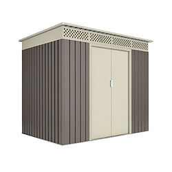 Wasabi - Abri de Jardin Métal 3,02m2 Coffee – Porte coulissante double - Toit plat - Grilles de ventilation - Cabane extérieur