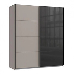 Inside 75 Armoire 2 portes coulissantes TILBURG 180 cm gris Sahara verre noir et graphite