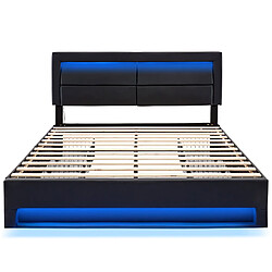 KOMHTOM Lit rembourré avec LED et USB - Noir 140x190 cm pas cher