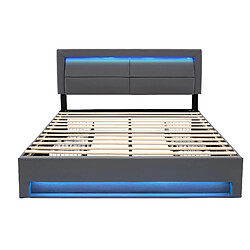 KOMHTOM Lit rembourré 140x200 cm - USB - LED - Gris pas cher