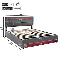 Avis KOMHTOM Lit Rembourré 160 x 200 cm avec USB et LED Gris