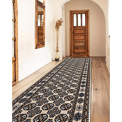 RUGSX Tapis de course en laine NAIN Rosette 6177 51033 beige bleu foncé 100cm 100x150 cm