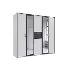 Inside 75 Armoire 4 portes blancs 2 portes miroirs DIVER 225 cm 2 tiroirs graphites