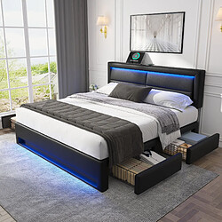 Acheter KOMHTOM Lit rembourré avec LED et USB - Noir 140x190 cm