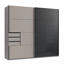 Inside 75 Armoire 2 portes coulissantes 3 tiroirs TILBURG 225 cm gris Sahara verre noir et graphite