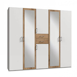 Inside 75 Armoire 4 portes blancs 2 portes miroirs DIVER 225 cm 2 tiroirs chênes poutres