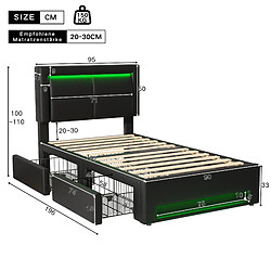 Avis KOMHTOM Lit rembourré 90x190 cm - USB - LED - Noir