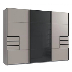 Inside 75 Armoire 3 portes coulissantes 6 tiroirs TILBURG 270 cm gris Sahara verre noir et graphite