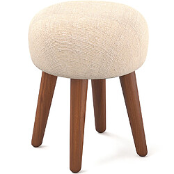 ICONIK INTERIOR Tabouret Rond Rembourré en Tissu - Style Boho Bali - Hiwal Blanc