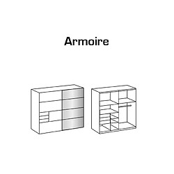 Inside 75 Armoire 2 portes coulissantes 3 tiroirs TILBURG 225 cm gris Sahara verre noir et graphite