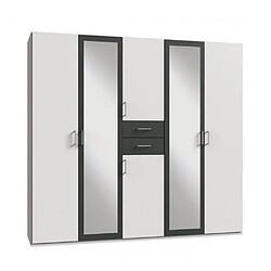 Inside 75 Armoire 4 portes blancs 2 portes miroirs DIVER 225 cm 2 tiroirs graphites