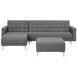 Beliani Canapé angle droite convertible en tissu gris clair 4 places avec pouf ABERDEEN