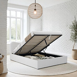 Le Quai Des Affaires LIT COFFRE 160x200 CM COCOON+ SOMMIER / Tissu Bouclette Blanc