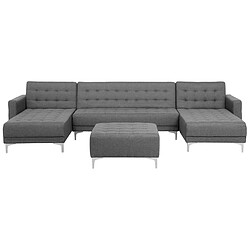 Beliani Canapé panoramique convertible en tissu gris clair 5 places avec pouf ABERDEEN