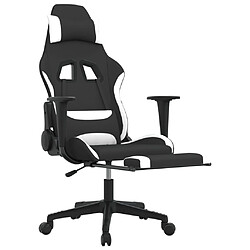 Decoshop26 Fauteuil de bureau chaise gaming sur roulettes avec coussin lombaire avec repose-pieds en tissu blanc et noir DEC025833 pas cher
