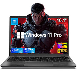 VANWIN PC portable 16,1"-Intel Celeron N5095(4C/4T,Jusqu'à 3,0 GHz)-24Go RAM DDR4 512Go SSD-Windows 11PRO-WiFi5-Ordinateur Portable-AZERTY