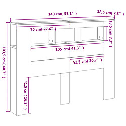 vidaXL Tête de lit à LED noir 140x18,5x103,5 cm bois d'ingénierie pas cher