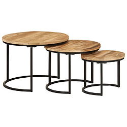 vidaXL Tables gigognes 3 pcs bois de manguier massif brut