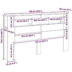 vidaXL Tête de lit à LED chêne sonoma 180x18,5x103,5cm bois ingénierie pas cher