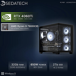 Sedatech PC Gamer, AMD Ryzen 9 7900X3D, RTX4060Ti, 32Go DDR5, 2To SSD, Win 11