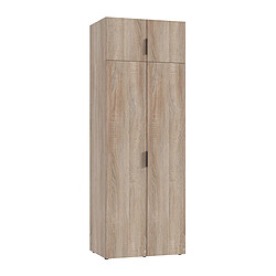 Pegane Armoire de rangement, placard de rangement en bois mélamine coloris Imitation chêne - Longueur 80 x Hauteur 225 x Profondeur 54 cm