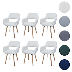 Mendler Lot de 6 chaises de salle à manger HWC-A50 II, chaise de cuisine chaise rembourrée, bois tissu/textile Velours (400g/m²) MVG ~ crème-blanc