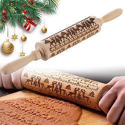 Vendos85 Rouleau à pâte en bois de hêtre pour rouler la pâte-Relief Décoration de Noël(35x4.1cm)