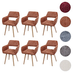 Mendler Lot de 6 chaises de salle à manger HWC-A50 II, chaise de cuisine rembourrée, bois tissu/textile chenille (465g/m²) MVG ~ terracotta