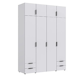 Pegane Armoire de rangement, placard de rangement en bois mélamine coloris Blanc - Longueur 160 x Hauteur 225 x Profondeur 54 cm