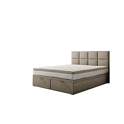 TRADA Lit adulte 200x200 cm TROPEA - avec rangement et matelas ressorts ensachés - tissu velours - beige