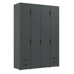 Pegane Armoire de rangement, placard de rangement en bois mélamine coloris graphite - Longueur 160 x Hauteur 225 x Profondeur 54 cm