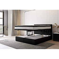 TRADA Lit adulte 180x200 cm TROPEA - avec rangement et matelas ressorts ensachés - tissu velours - noir