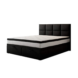 TRADA Lit adulte 180x200 cm TROPEA - avec rangement et matelas ressorts ensachés - tissu velours - noir