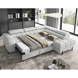 Bestmobilier Elisa - canapé d'angle droit 5 places convertible avec coffre et têtières réglables en tissu bouclette