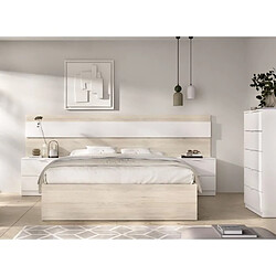 Cstore Ensemble structure de lit + tete de lit et 2 tables de nuit - NIZA - 160 x 200 cm - Chene naturel / Blanc