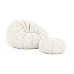 Avis ICONIK INTERIOR Fauteuil avec ottoman tapissé - Bouclé blanc - Rubi Blanc