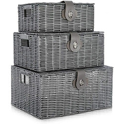 Lot de 3 paniers de rangement plastique - Gris